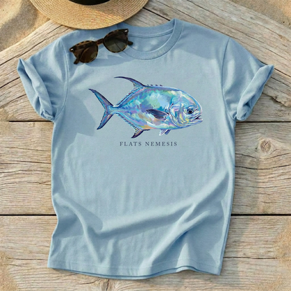 Flats Nemesis Permit Fish Tee — permit fly fishing shirt, flats angler apparel, Love My Oceans