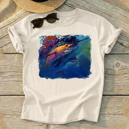 Full Sail Sailfish Art Tee — sailfish fishing shirt, offshore apparel, Love My Oceans
