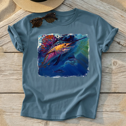 Full Sail Sailfish Art Tee — sailfish fishing shirt, offshore apparel, Love My Oceans
