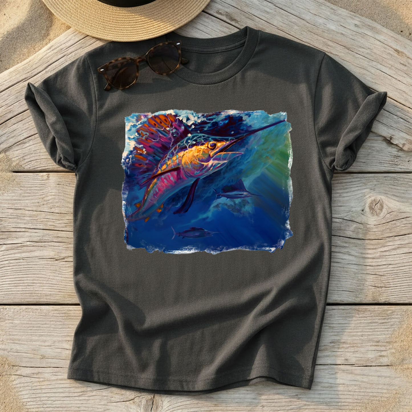 Full Sail Sailfish Art Tee — sailfish fishing shirt, offshore apparel, Love My Oceans