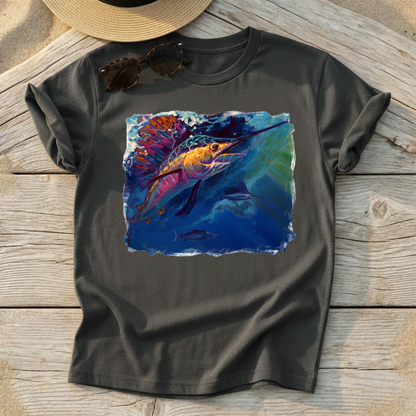 Full Sail Sailfish Art Tee — sailfish fishing shirt, offshore apparel, Love My Oceans