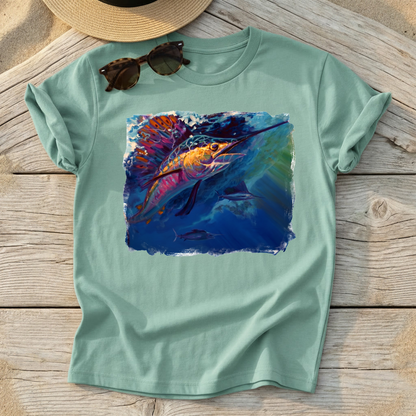 Full Sail Sailfish Art Tee — sailfish fishing shirt, offshore apparel, Love My Oceans