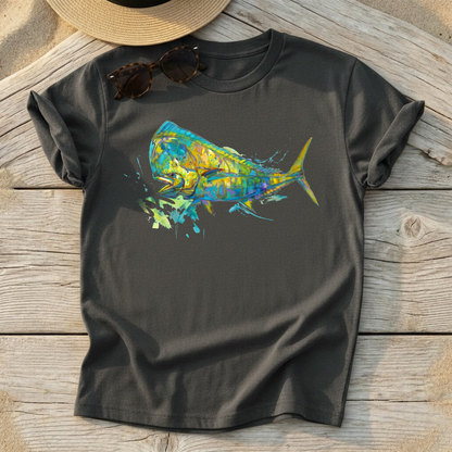 Bluewater Gold Mahi Art Tee — mahi-mahi fishing shirt, offshore fishing apparel, Love My Oceans
