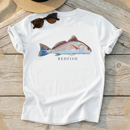 Redfish Illustration Tee — redfish fishing shirt, inshore saltwater apparel, Love My Oceans