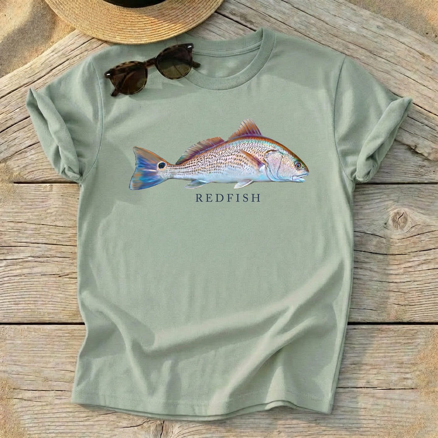 Redfish Illustration Tee — redfish fishing shirt, inshore saltwater apparel, Love My Oceans