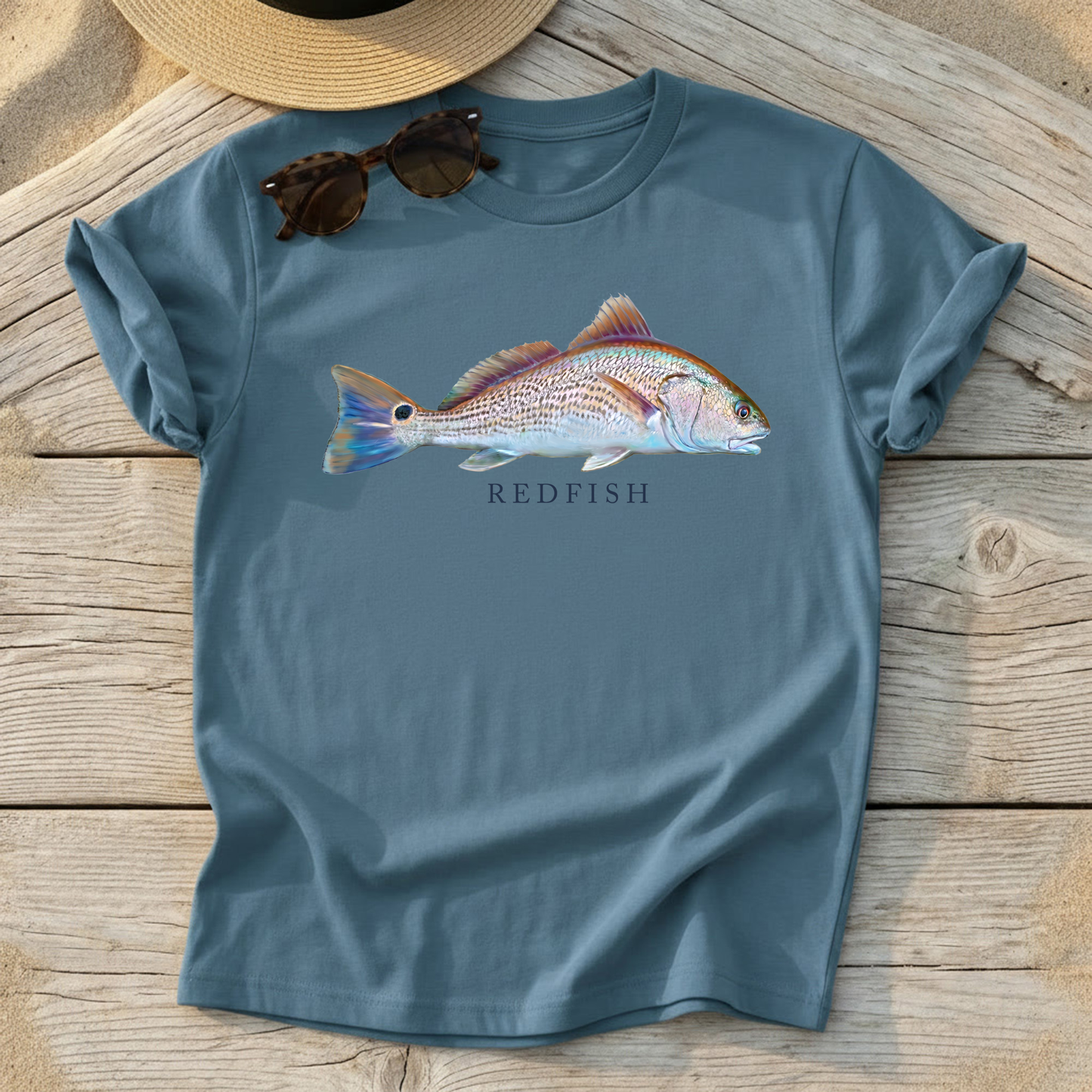Redfish Illustration Tee — redfish fishing shirt, inshore saltwater apparel, Love My Oceans