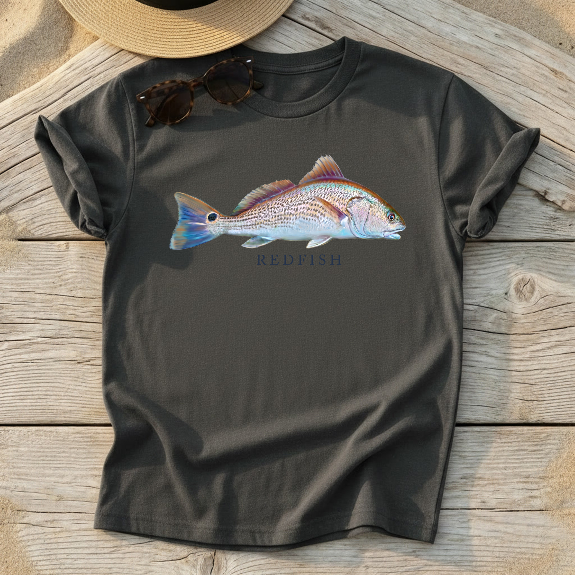 Redfish Illustration Tee — redfish fishing shirt, inshore saltwater apparel, Love My Oceans