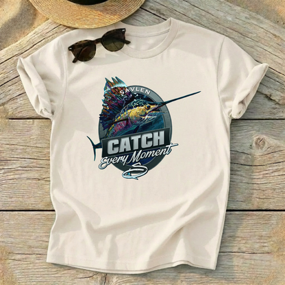 Catch Every Moment Sailfish Tee by Mike Savlen — sailfish fishing shirt, offshore apparel, Love My Oceans