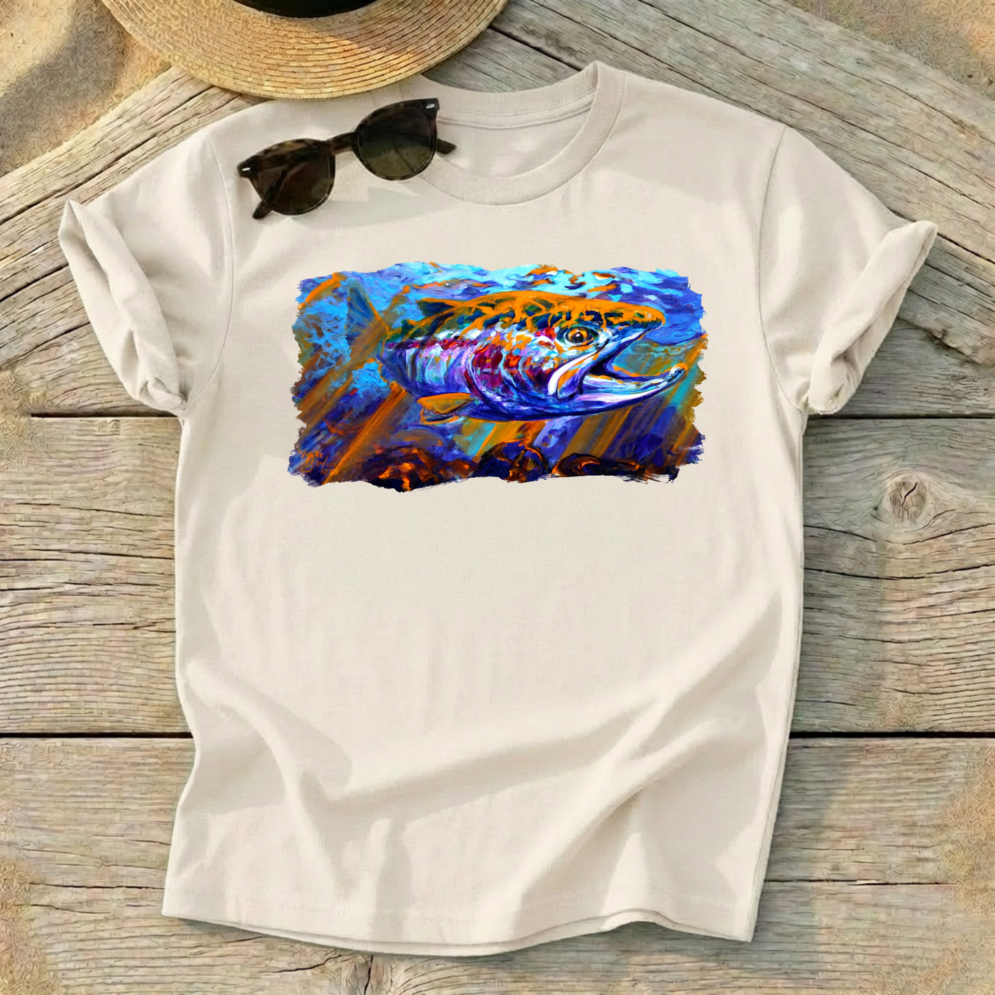 Sol Duc Steel Steelhead Art Tee — steelhead fly fishing shirt, freshwater apparel, Love My Oceans