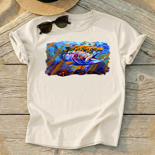 Sol Duc Steel Steelhead Art Tee — steelhead fly fishing shirt, freshwater apparel, Love My Oceans