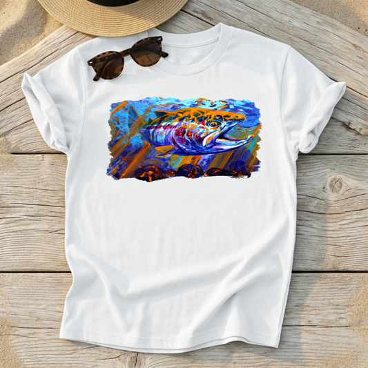 Sol Duc Steel Steelhead Art Tee — steelhead fly fishing shirt, freshwater apparel, Love My Oceans