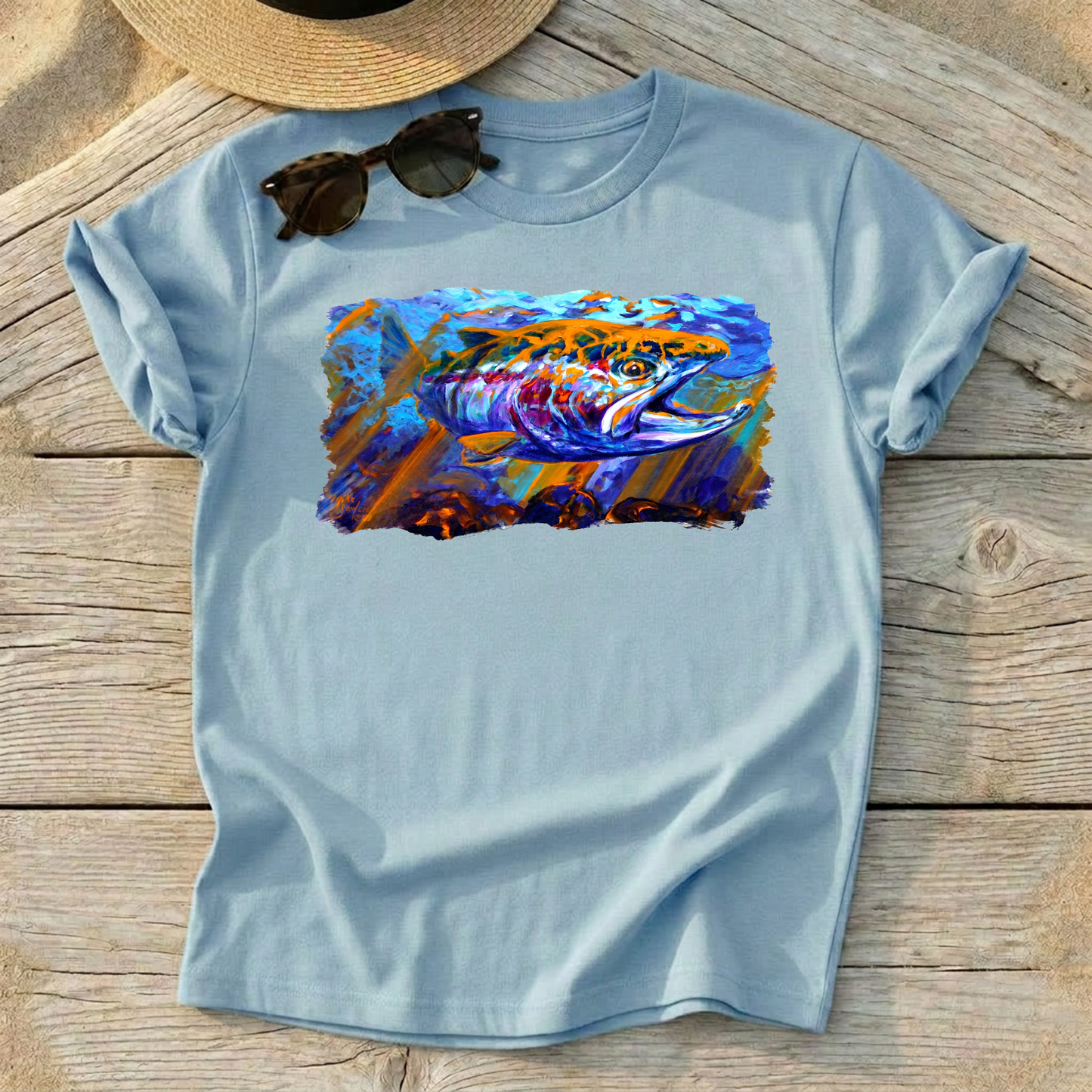 Sol Duc Steel Steelhead Art Tee — steelhead fly fishing shirt, freshwater apparel, Love My Oceans