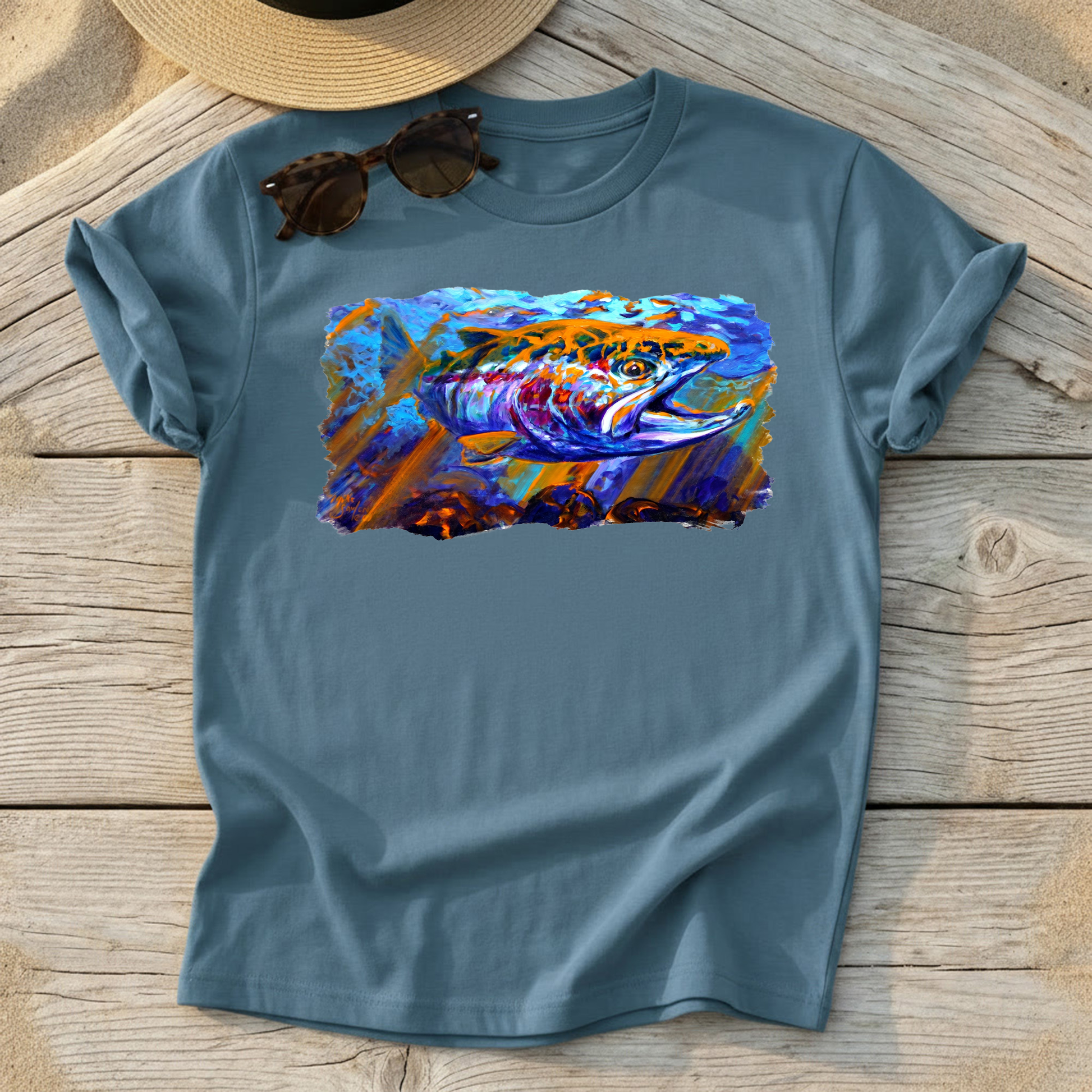 Sol Duc Steel Steelhead Art Tee — steelhead fly fishing shirt, freshwater apparel, Love My Oceans