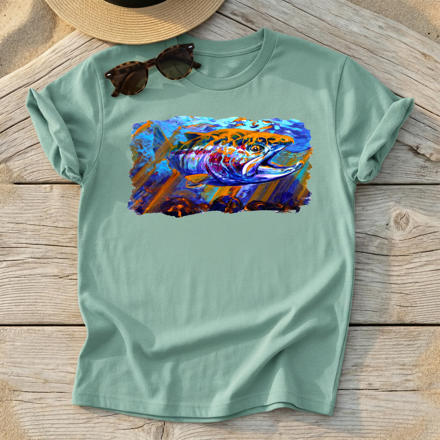 Sol Duc Steel Steelhead Art Tee — steelhead fly fishing shirt, freshwater apparel, Love My Oceans