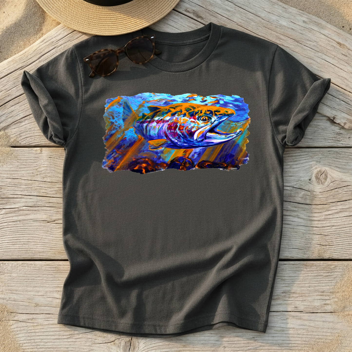 Sol Duc Steel Steelhead Art Tee — steelhead fly fishing shirt, freshwater apparel, Love My Oceans