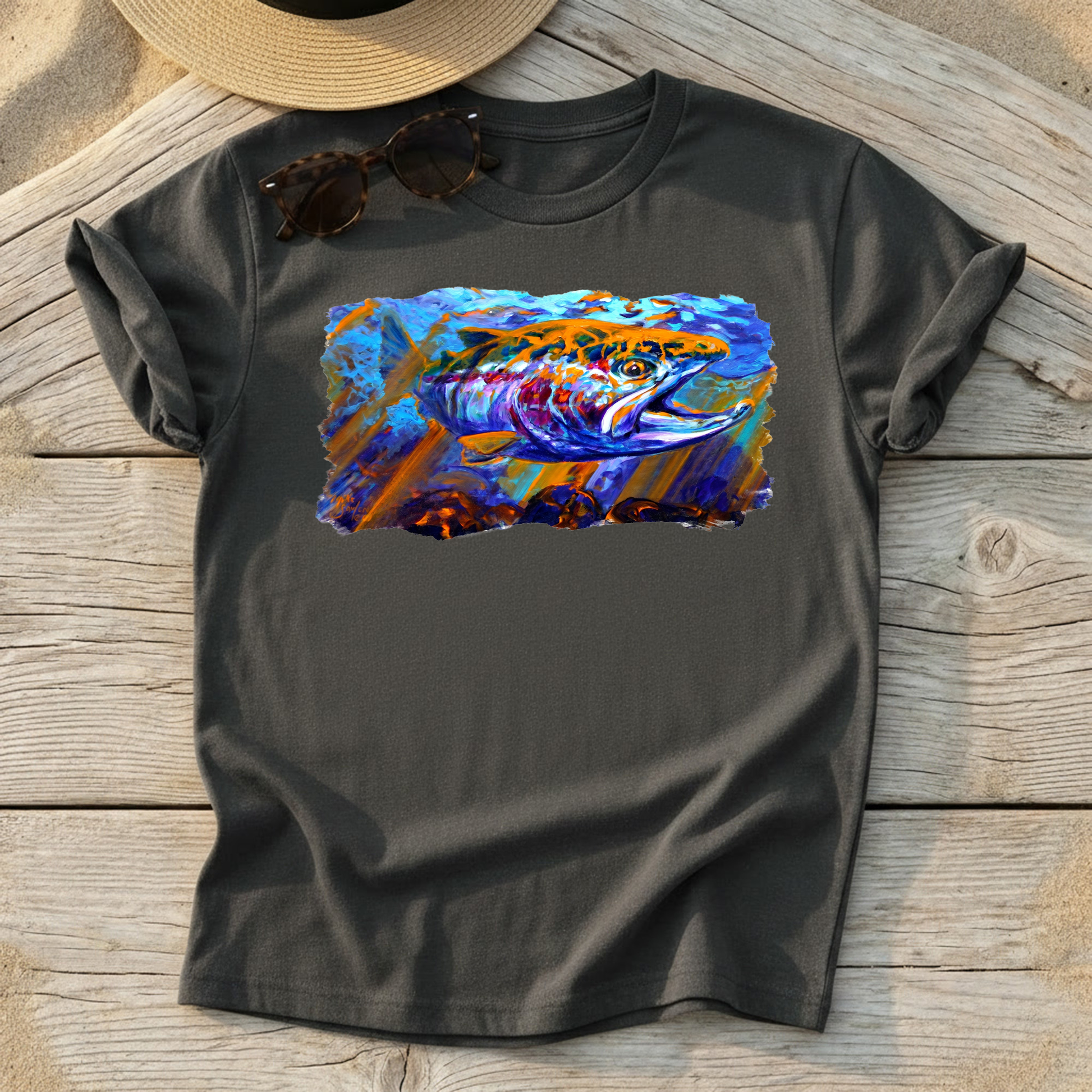Sol Duc Steel Steelhead Art Tee — steelhead fly fishing shirt, freshwater apparel, Love My Oceans