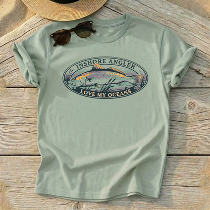 Inshore Angler Speckled Trout Tee — speckled trout fishing shirt, inshore saltwater apparel, Love My Oceans