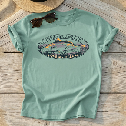 Inshore Angler Speckled Trout Tee — speckled trout fishing shirt, inshore saltwater apparel, Love My Oceans