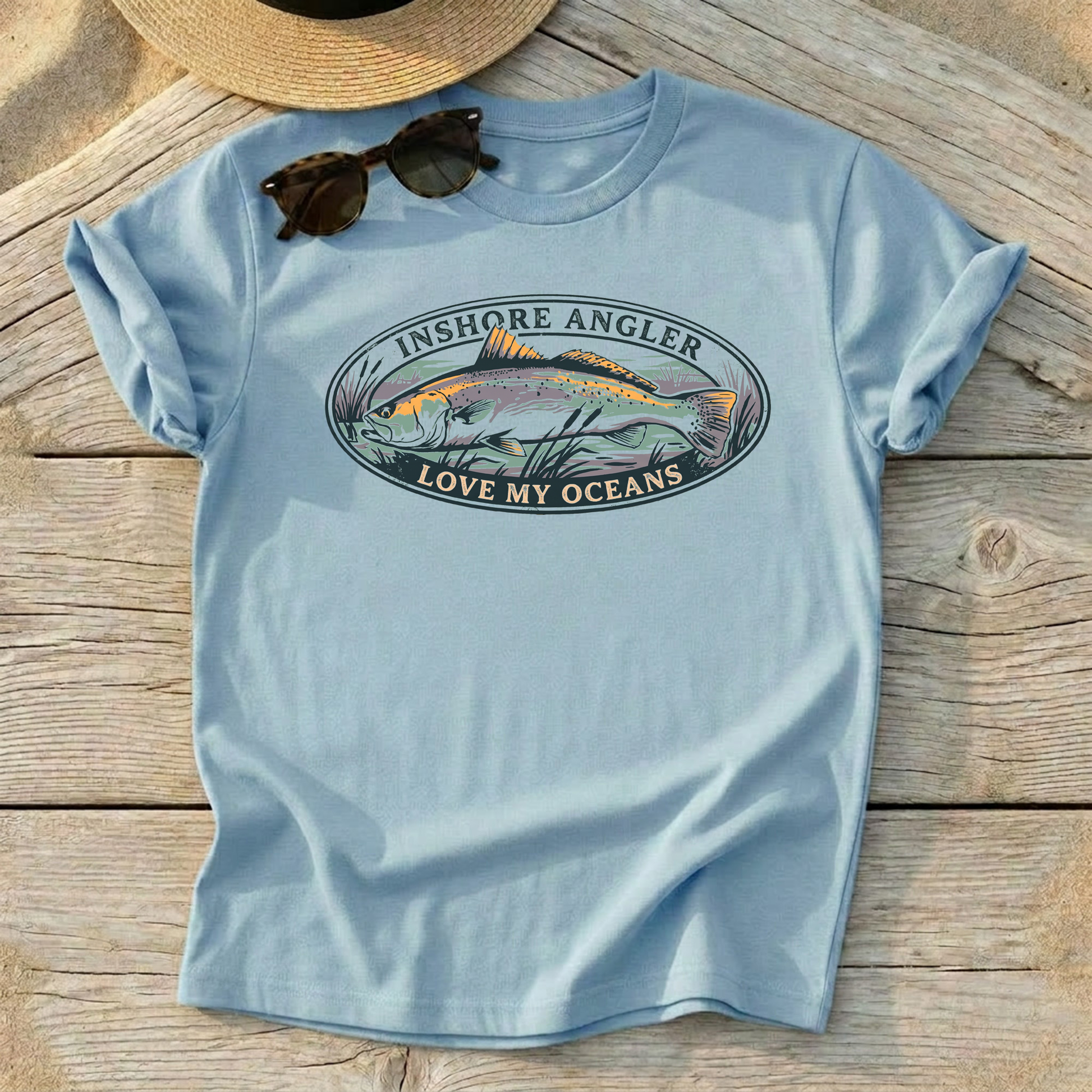 Inshore Angler Speckled Trout Tee — speckled trout fishing shirt, inshore saltwater apparel, Love My Oceans
