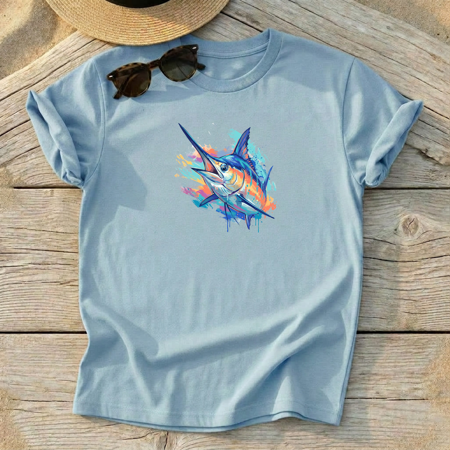 Blue Marlin Art Tee — blue marlin offshore fishing shirt, pelagic apparel, Love My Oceans