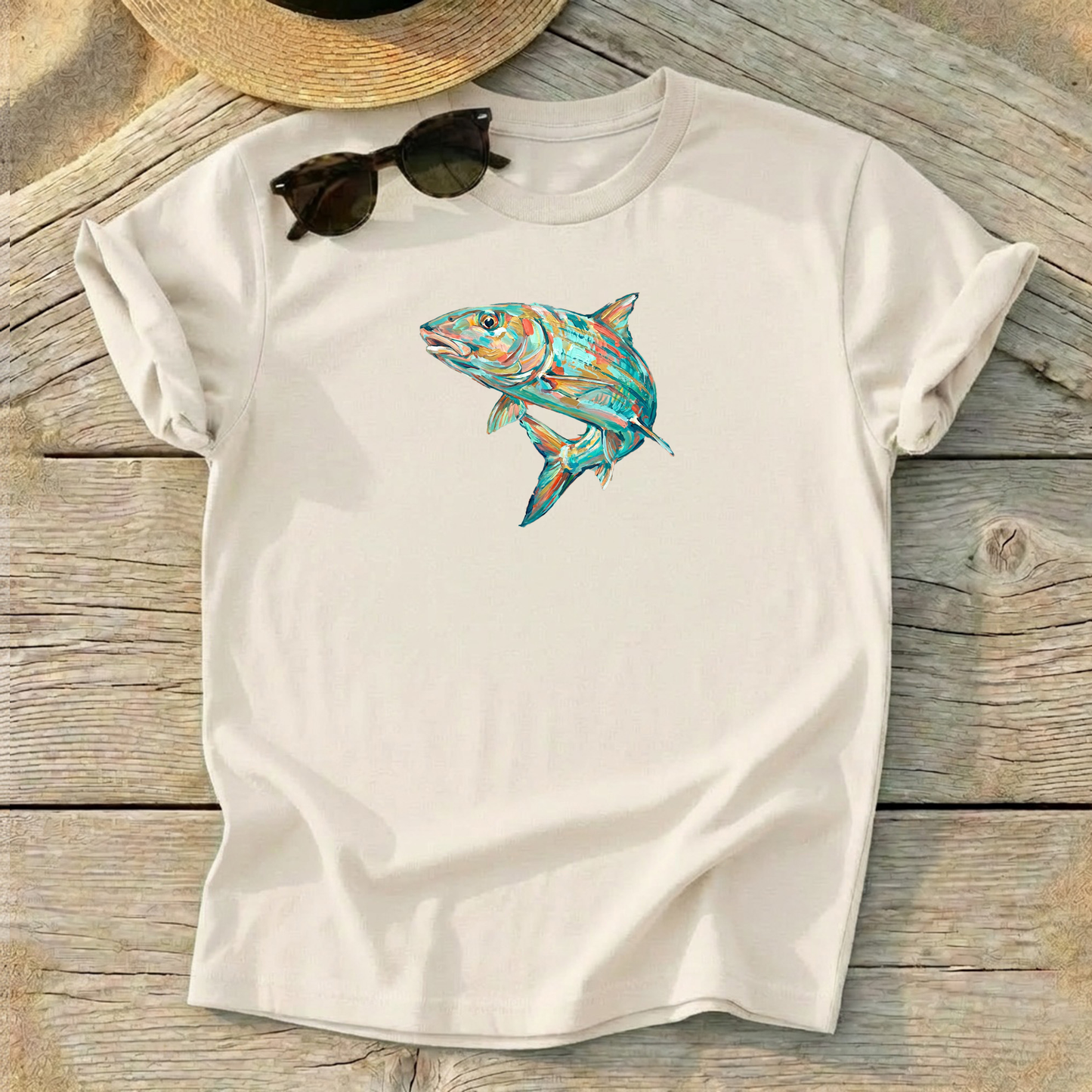 Bonefish Art Tee — bonefish fly fishing shirt, flats fishing apparel, Love My Oceans