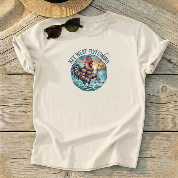 Key West Fly Fishing Rooster Tee — roosterfish fishing shirt, coastal apparel, Love My Oceans