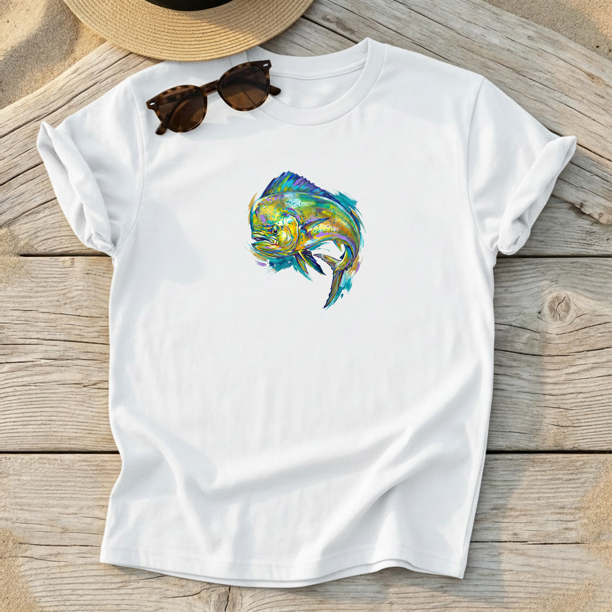 Mahi Mahi Art Tee — mahi-mahi fishing shirt, offshore colorful apparel, Love My Oceans