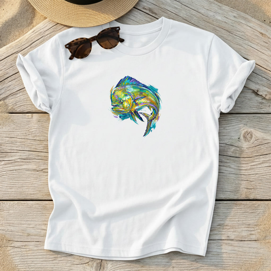 Mahi Mahi Art Tee — mahi-mahi fishing shirt, offshore colorful apparel, Love My Oceans