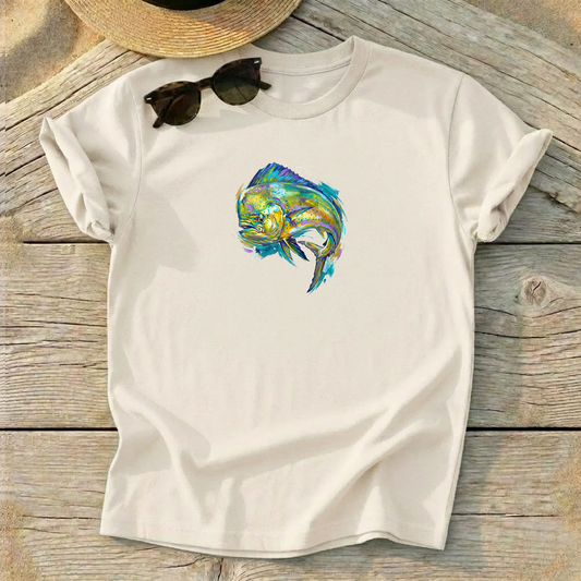 Mahi Mahi Art Tee — mahi-mahi fishing shirt, offshore colorful apparel, Love My Oceans
