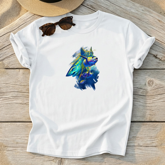 Mako & Tuna Art Tee — mako shark offshore fishing shirt, pelagic apparel, Love My Oceans
