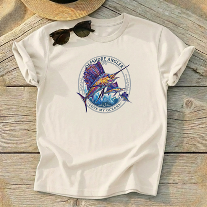 Offshore Angler Sailfish Tee — sailfish billfish fishing shirt, offshore apparel, Love My Oceans