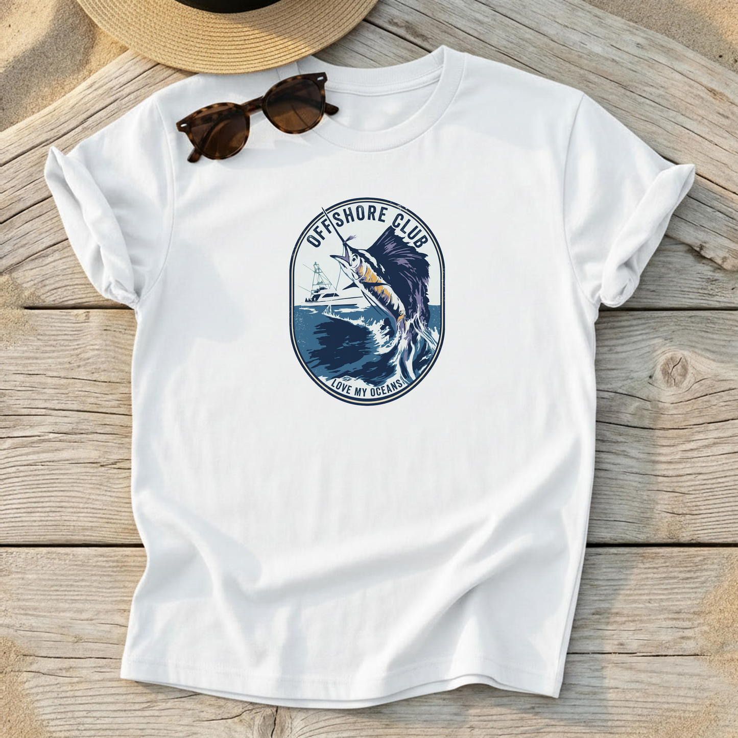 Offshore Club Sailfish Tee — sailfish sport fishing shirt, offshore apparel, Love My Oceans
