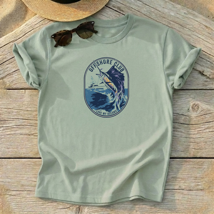 Offshore Club Sailfish Tee — sailfish sport fishing shirt, offshore apparel, Love My Oceans