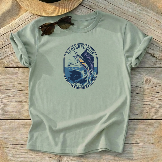 Offshore Club Sailfish Tee — sailfish sport fishing shirt, offshore apparel, Love My Oceans