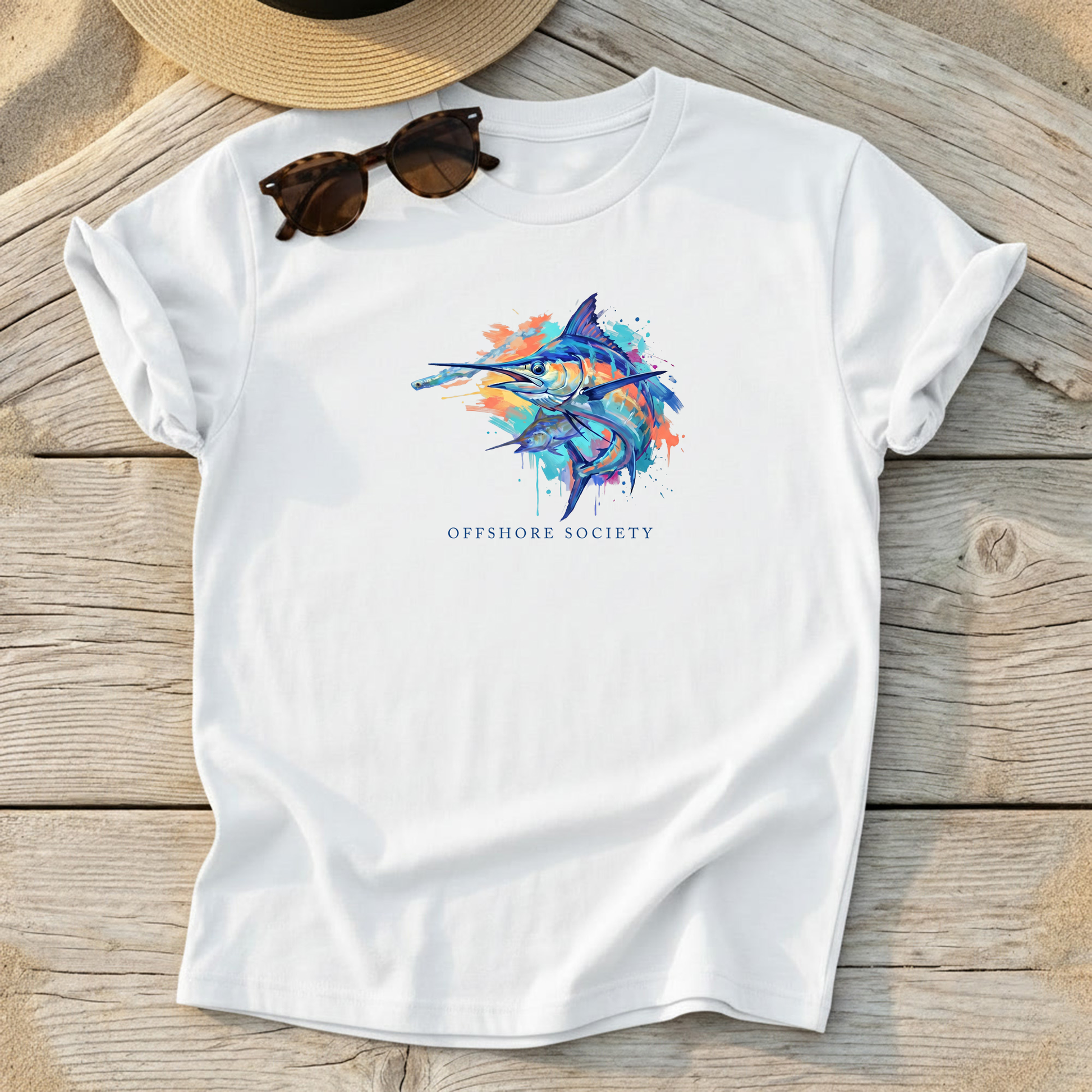 Offshore Society Marlin Tee — blue marlin fishing shirt, bluewater apparel, Love My Oceans