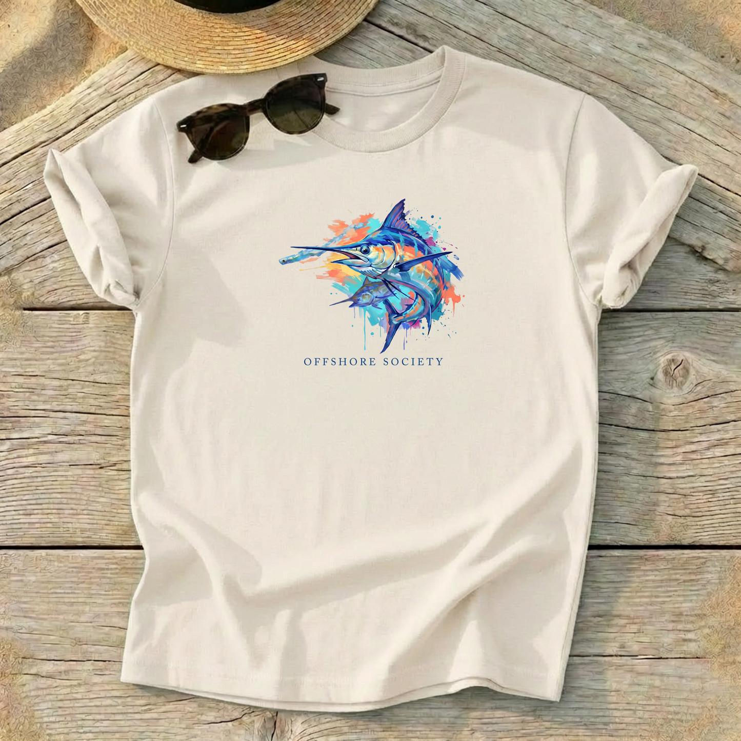 Offshore Society Marlin Tee — blue marlin fishing shirt, bluewater apparel, Love My Oceans
