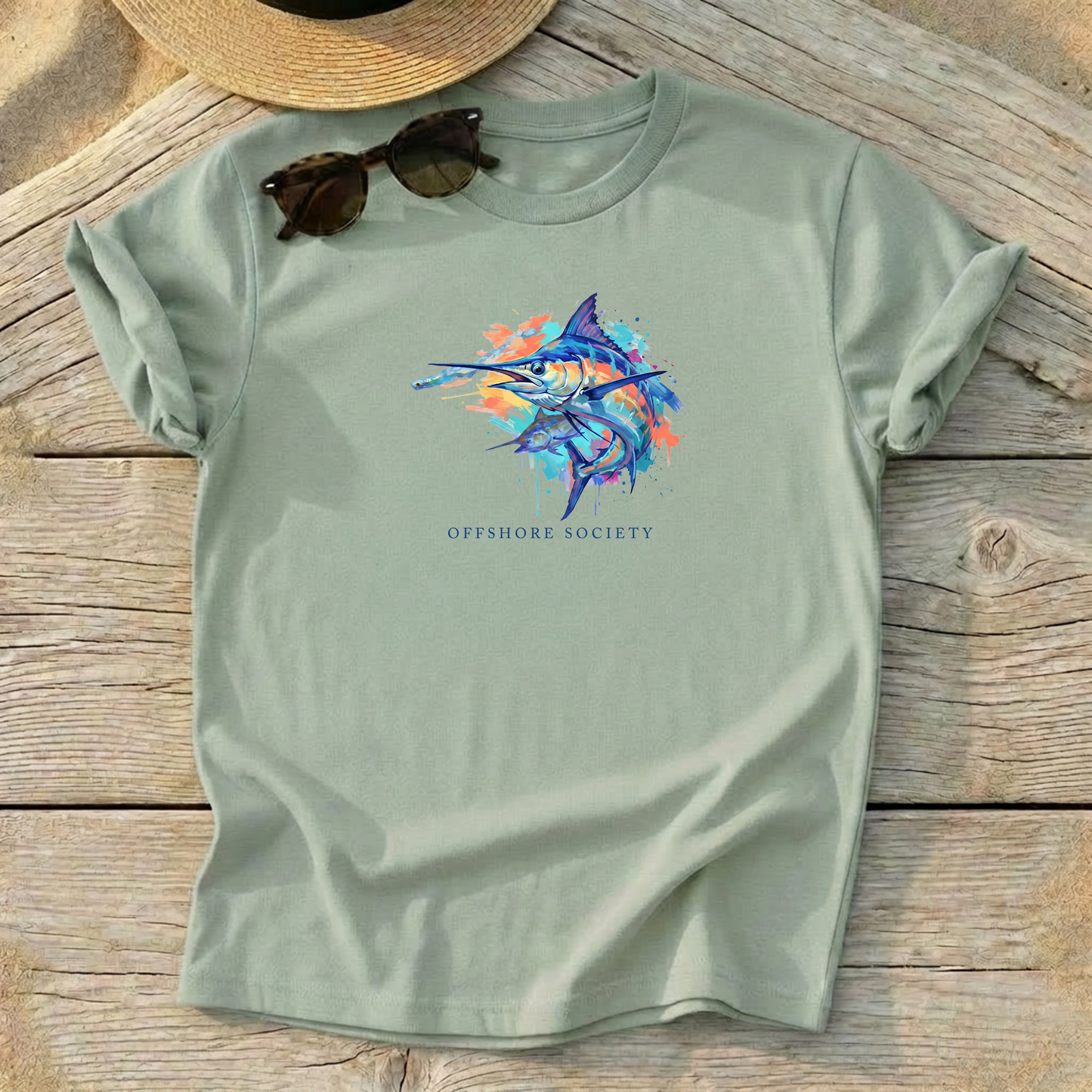 Offshore Society Marlin Tee — blue marlin fishing shirt, bluewater apparel, Love My Oceans