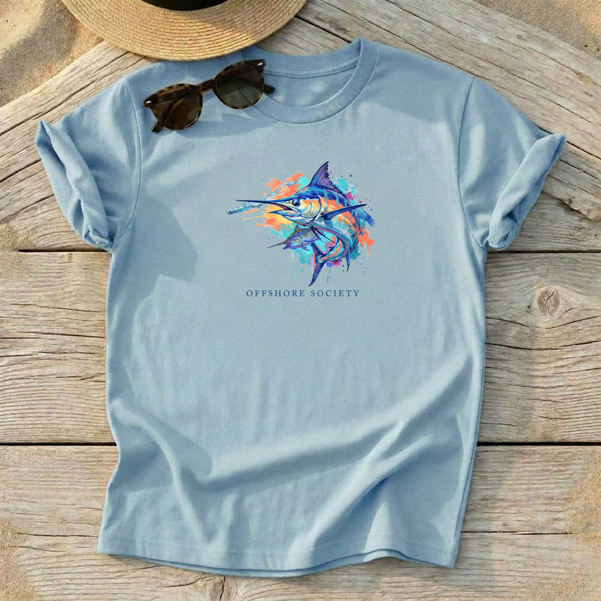 Offshore Society Marlin Tee — blue marlin fishing shirt, bluewater apparel, Love My Oceans