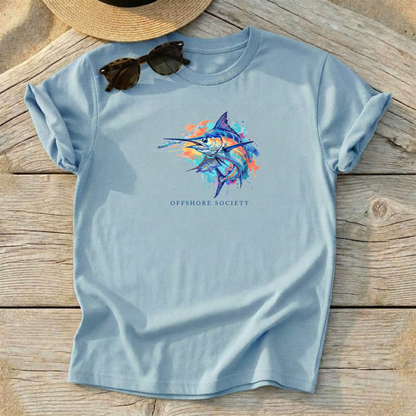 Offshore Society Marlin Tee — blue marlin fishing shirt, bluewater apparel, Love My Oceans