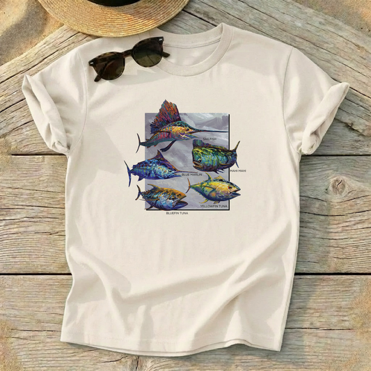 Pelagics Tee — offshore fishing shirt, pelagic fish apparel, Love My Oceans