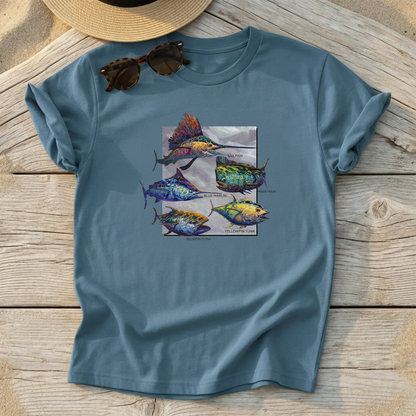 Pelagics Tee — offshore fishing shirt, pelagic fish apparel, Love My Oceans