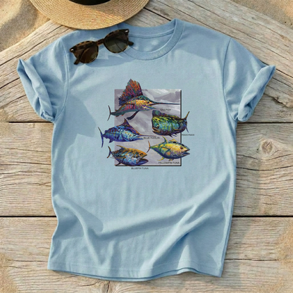 Pelagics Tee — offshore fishing shirt, pelagic fish apparel, Love My Oceans