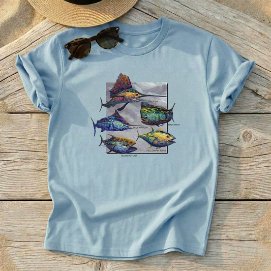 Pelagics Tee — offshore fishing shirt, pelagic fish apparel, Love My Oceans