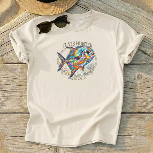 Flats Hunter Permit Tee — permit fly fishing shirt, flats apparel, Love My Oceans