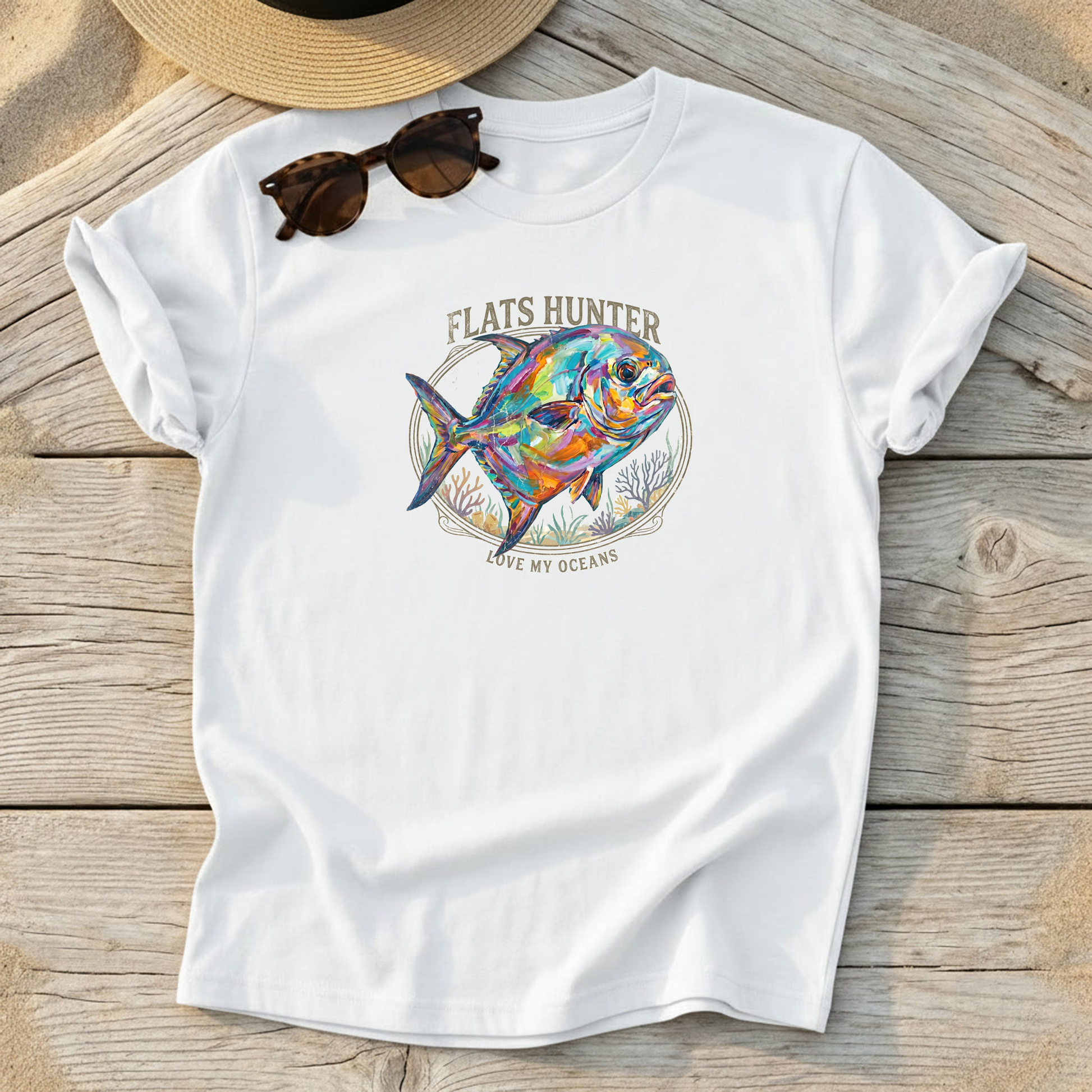 Flats Hunter Permit Tee — permit fly fishing shirt, flats apparel, Love My Oceans