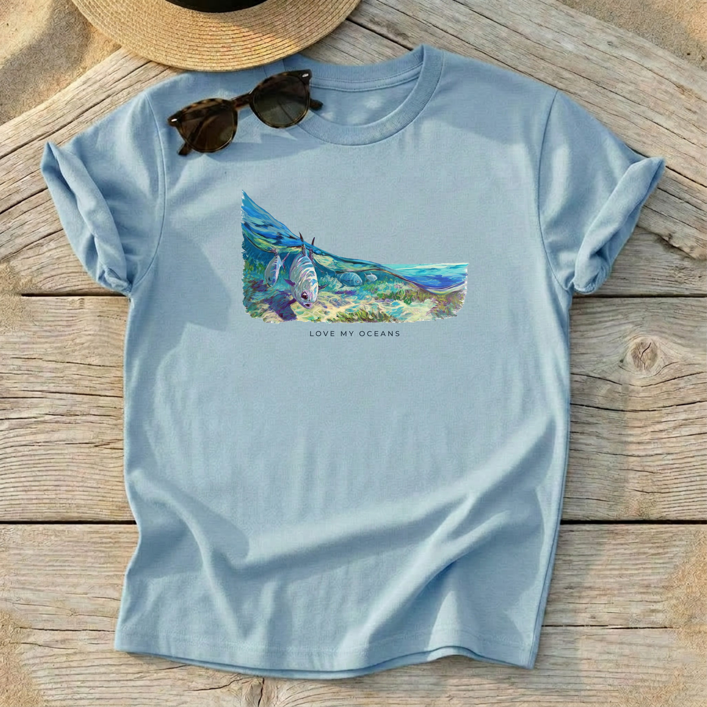 Permit on the Flats Tee — permit fishing shirt, coastal conservation apparel, Love My Oceans