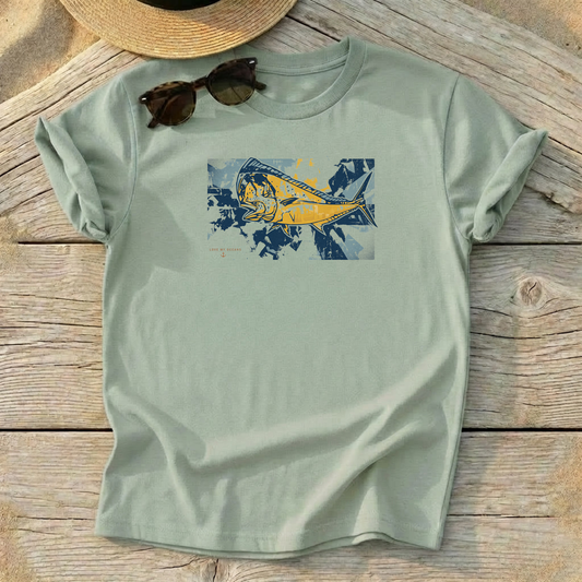 Retro Mahi Tee — vintage offshore mahi-mahi fishing shirt, coastal apparel, Love My Oceans