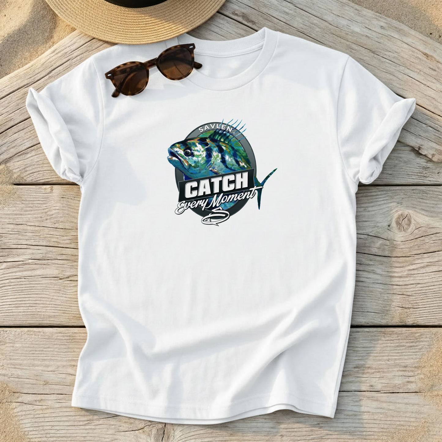 Savlen Roosterfish Tee by Mike Savlen — Catch Every Moment fishing shirt, coastal apparel, Love My Oceans