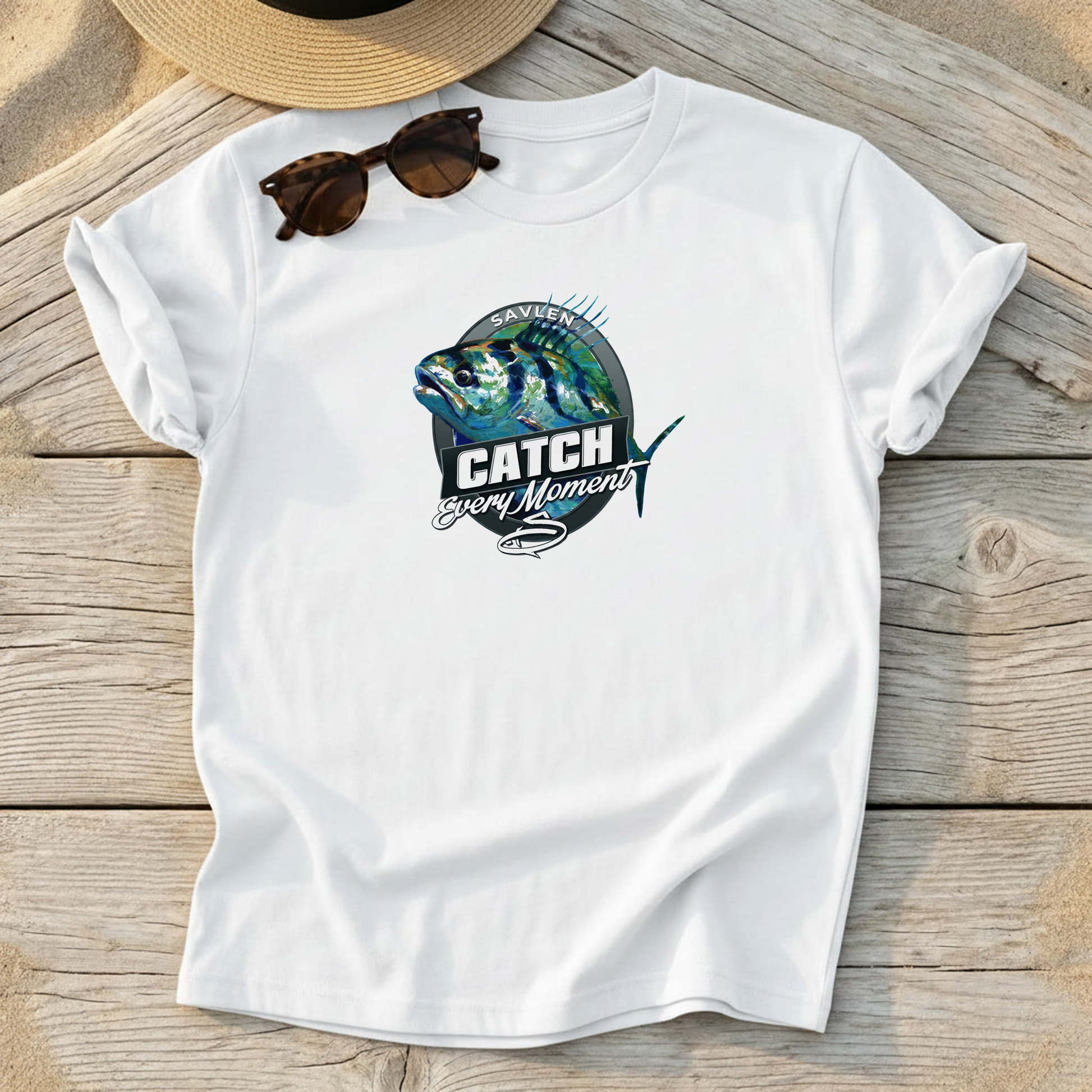 Savlen Roosterfish Tee by Mike Savlen — Catch Every Moment fishing shirt, coastal apparel, Love My Oceans