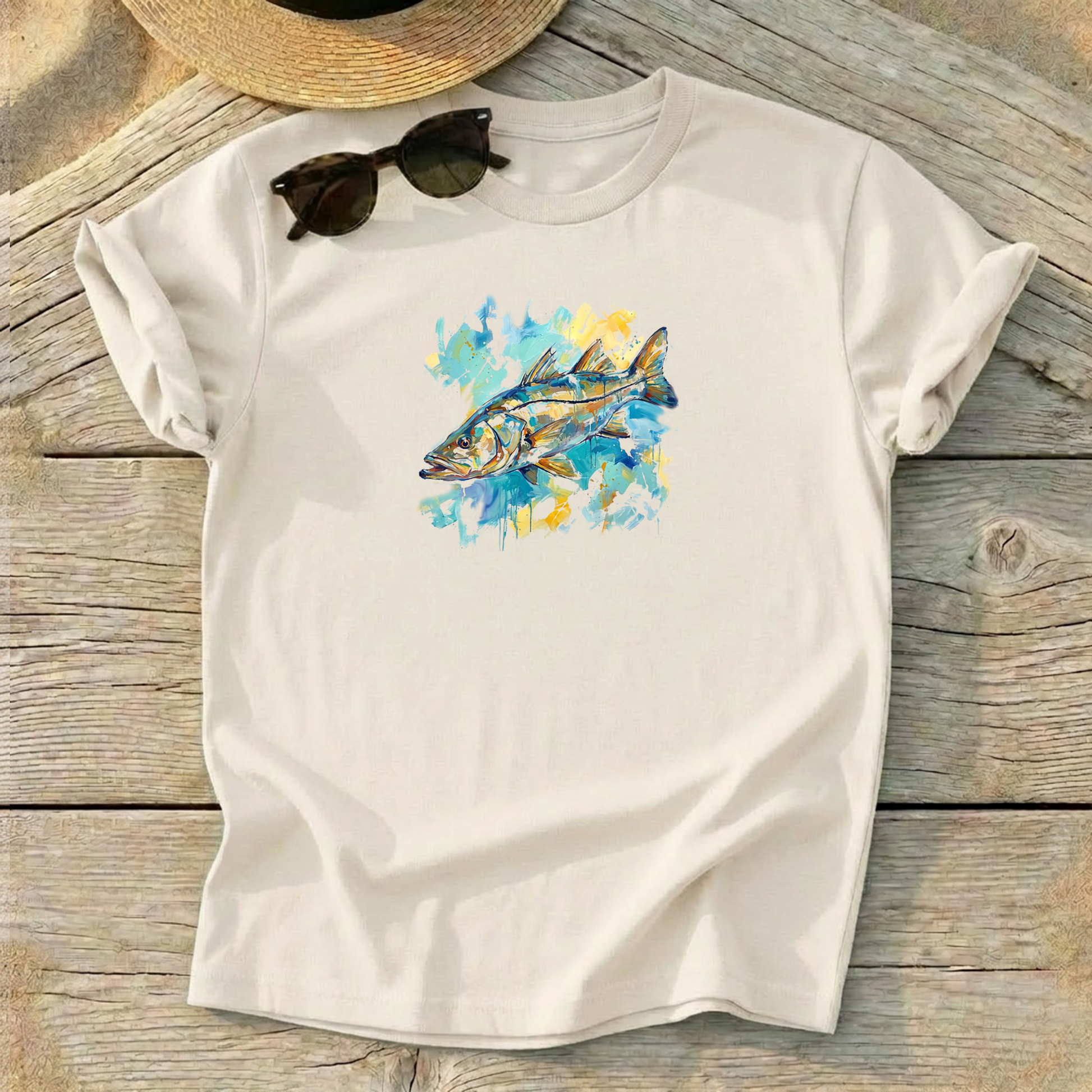Snook Watercolor Tee — watercolor snook inshore fishing shirt, coastal apparel, Love My Oceans